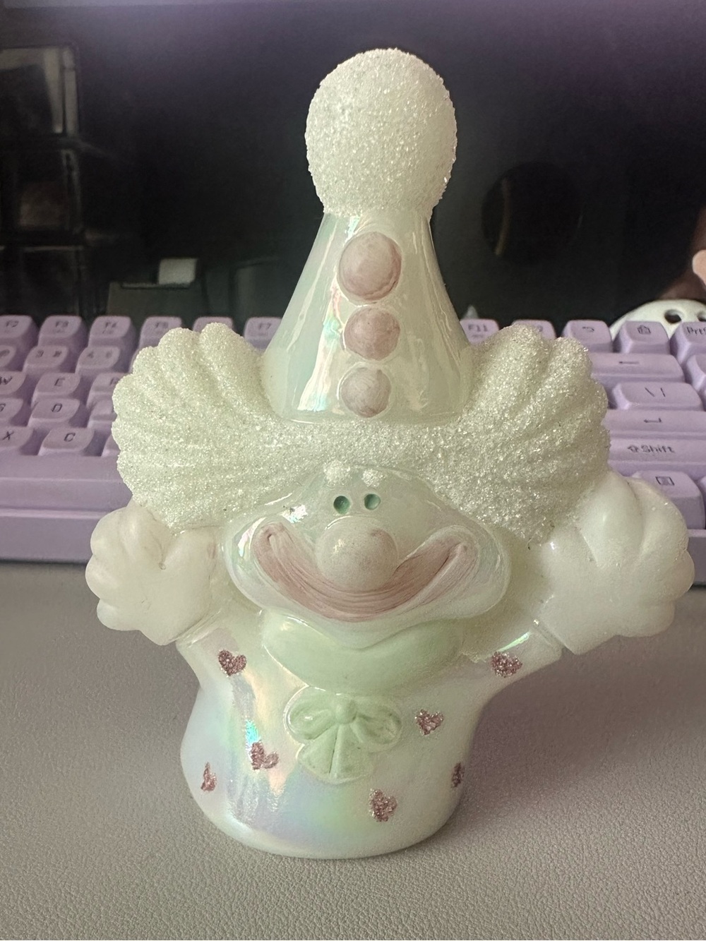 Hand-Painted Fenton Art Glass Iridescent Clown Figurine Vintage Carnival Circus